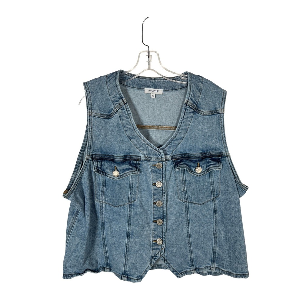 Denim Petticoat Vest Top Medium Wash Stretch Western Classic 90's Grunge 2X